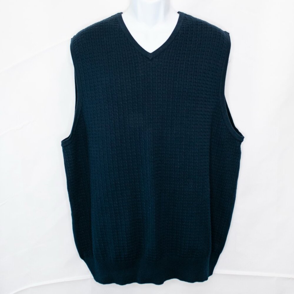 Croft & Barrow Waffle Knit Sweater Vest Mens XLT Navy Blue V Neck Tall WW03